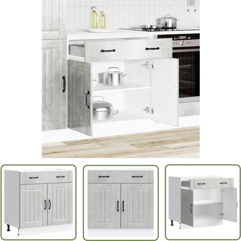 The Living Store - vidaXL Armoire de cuisine Lucca gris béton bois ingénierie