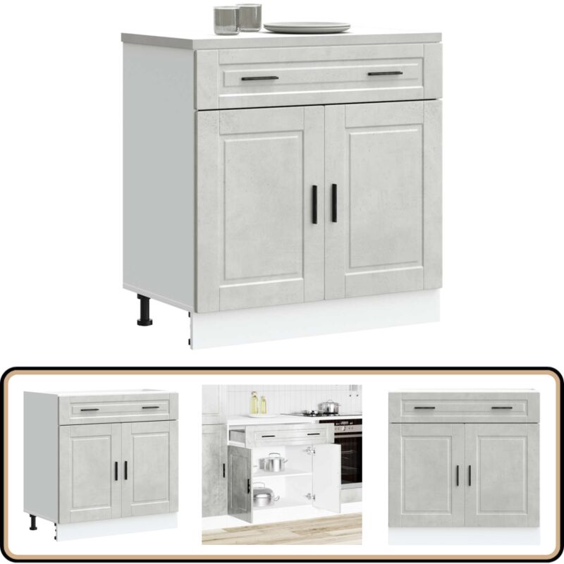 Armoire de cuisine Porto gris béton bois d'ingénierie - Vidaxl