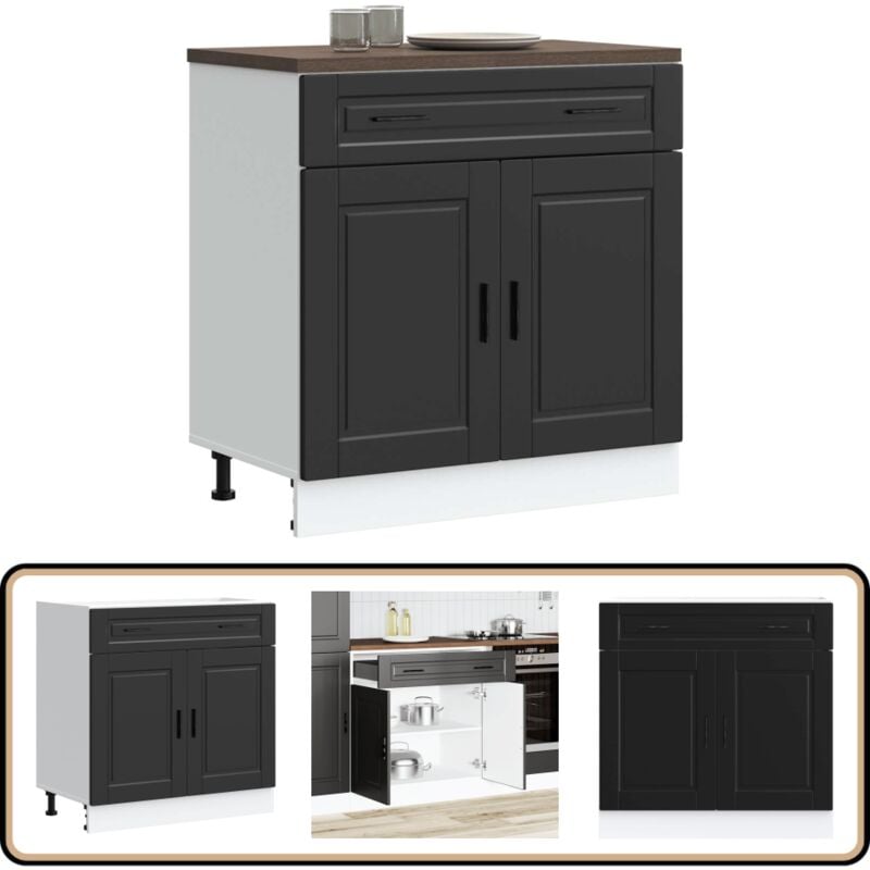 Armoire de cuisine Porto noir bois d'ingénierie - Vidaxl