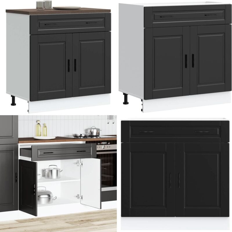 Armoire de cuisine Porto noir bois d'ingénierie - Vidaxl