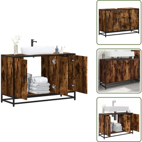 vidaXL Armoire de lavabo de salle de bain chêne fumé 90x33x60 cm