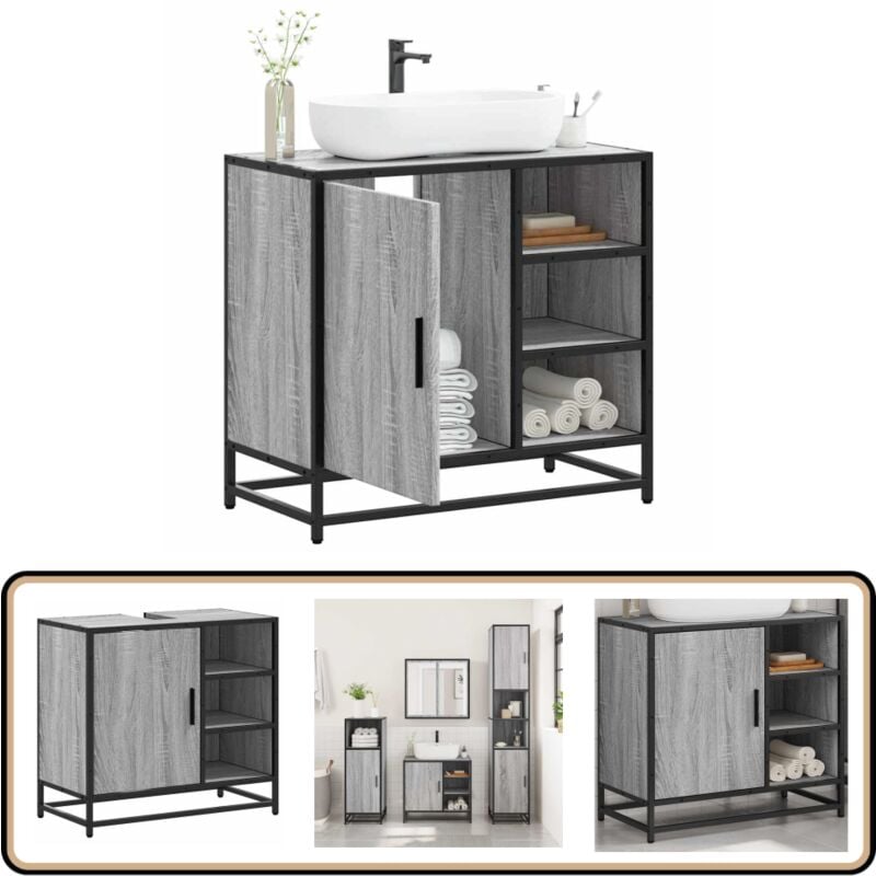 Vidaxl - Armoire de lavabo de salle de bain sonoma gris 65x33x60 cm