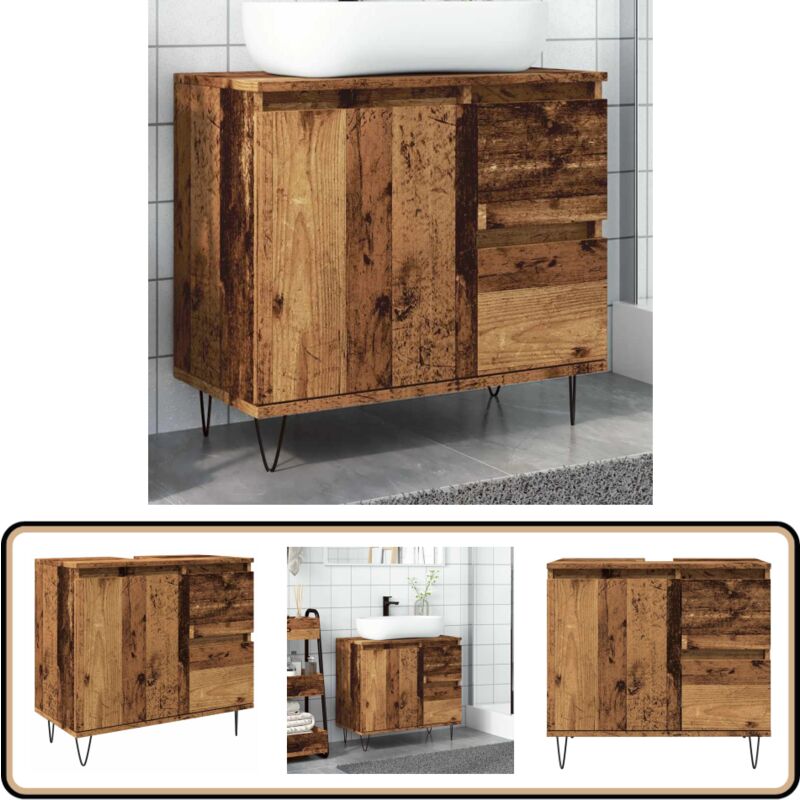 Vidaxl - Armoire de lavabo de salle de bain vieux bois 65x33x60 cm
