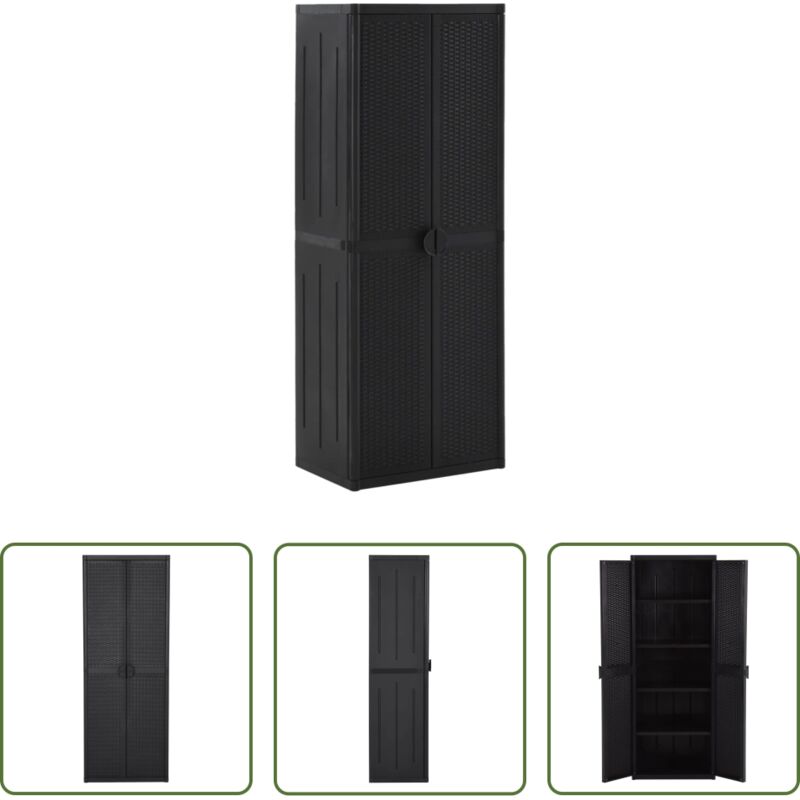 vidaXL Armoire en polypropylène - Armoire de rangement de jardin Noir 65x45x172 cm PP Rotin