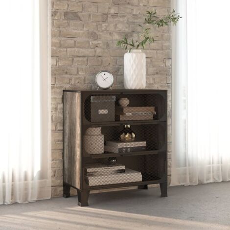Vidaxl – Armoire de rangement gris 72x36x82 cm – Métal et MDF – 3 portes en filet – Capacité 75 kg – Design industriel pour salon ou chambre