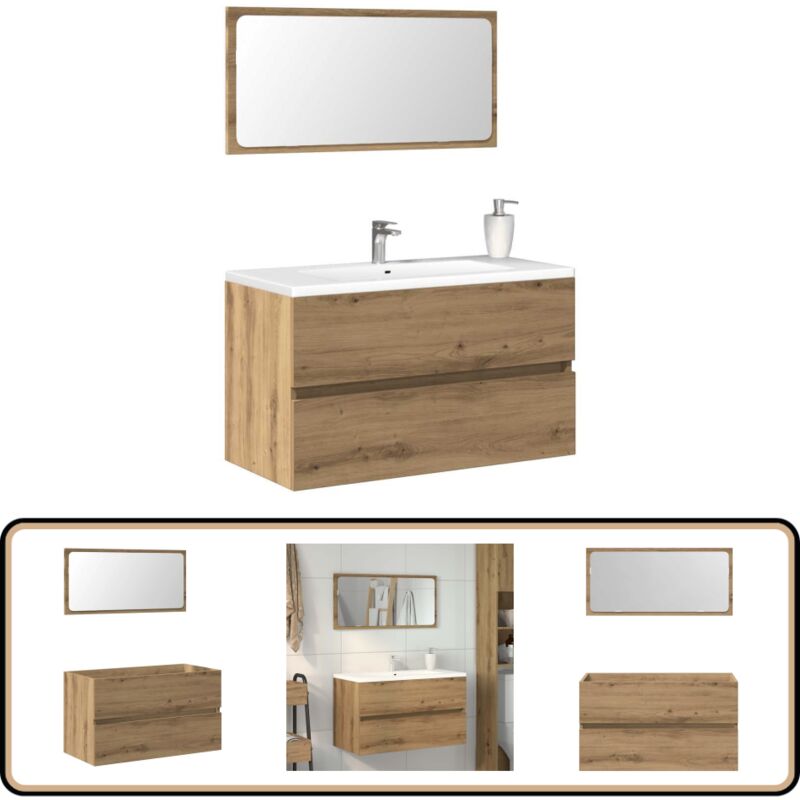 vidaXL Armoire de salle de bain avec miroir chêne artisanal