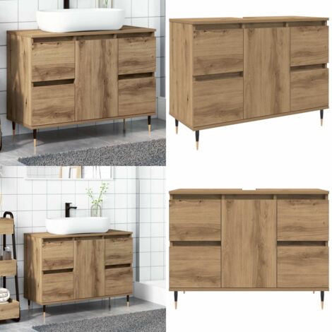 Vidaxl – Armoire de salle de bain chêne artisanal bois d'ingénierie – 4 tiroirs – 1 porte – pieds en fer – Dimensions 80x33x60 cm