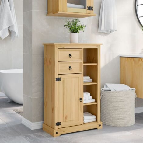 Vidaxl – Armoire de salle de bain Corona 70x33x110 cm – Bois de pin massif – 2 tiroirs et 1 porte – Fixation murale incluse