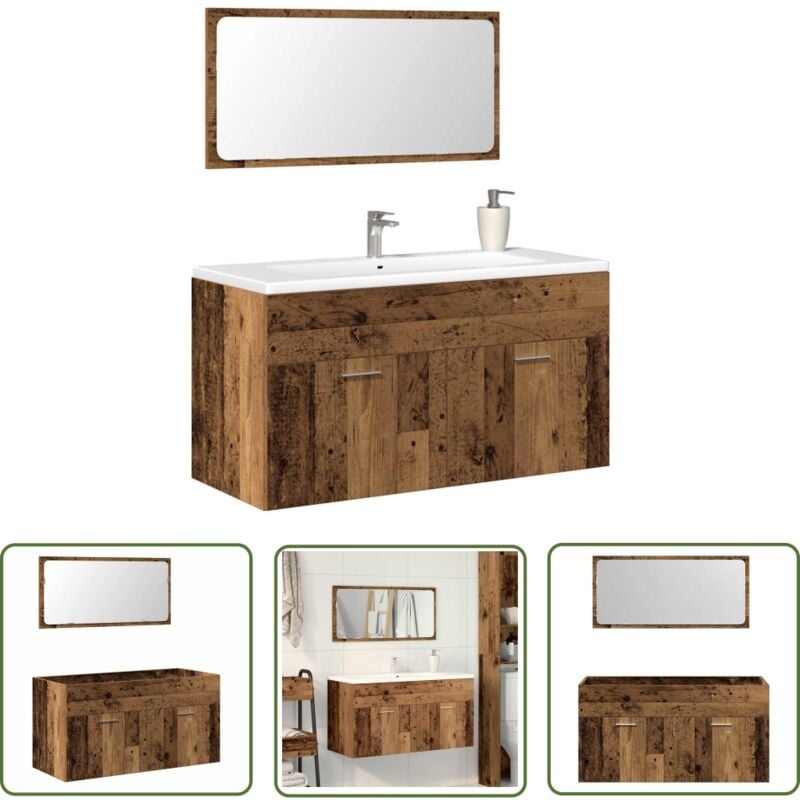 The Living Store - vidaXL Armoire de salle de bain et miroir vieux bois bois d'ingénierie