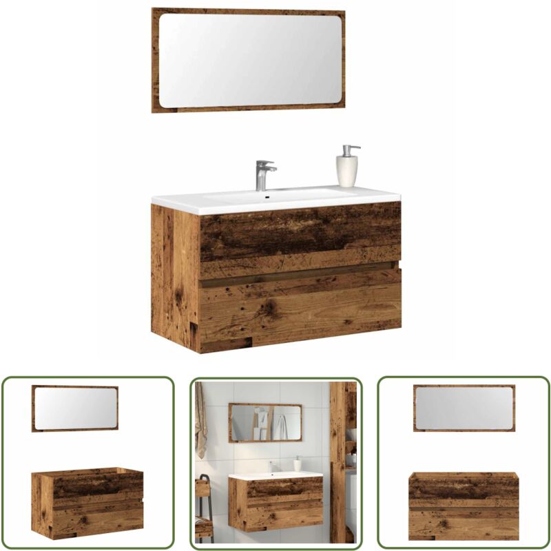 vidaXL Armoire de salle de bain et miroir vieux bois bois d'ingénierie