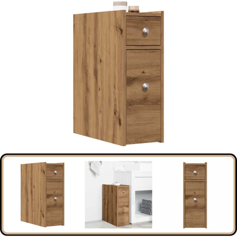 Vidaxl - Armoire de salle de bain étroite avec roulettes chêne artisanal