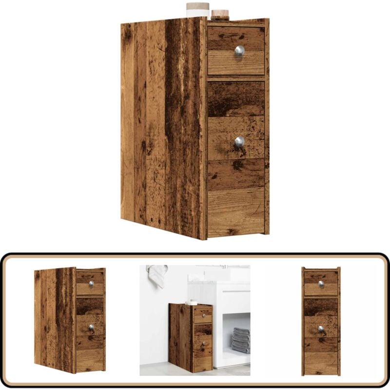 Vidaxl - Armoire de salle de bain étroite avec roulettes vieux bois
