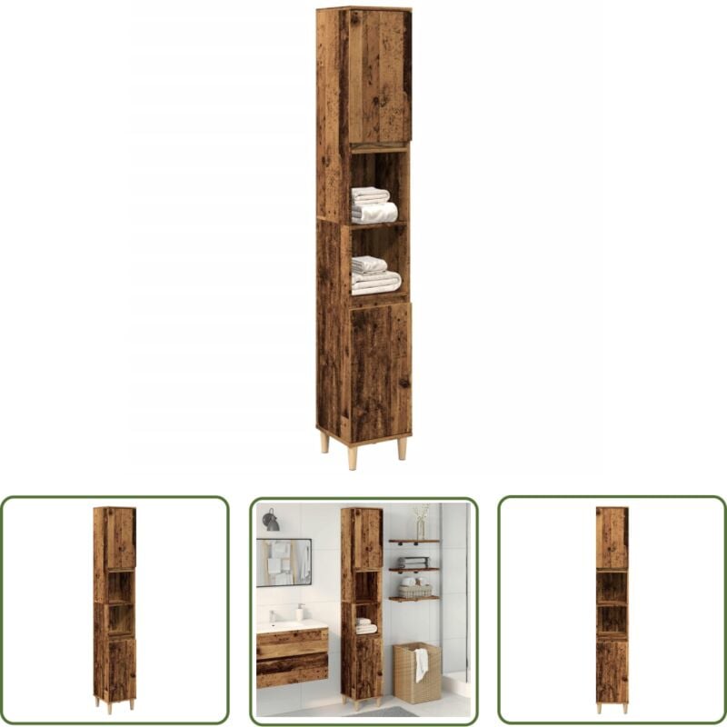 The Living Store - vidaXL Armoire de salle de bain vieux bois 30x30x190cm bois ingénierie