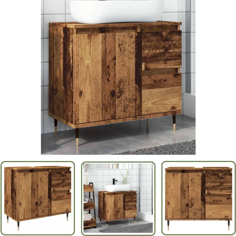 The Living Store - vidaXL Armoire de salle de bain vieux bois 65x33x60 cm bois ingénierie
