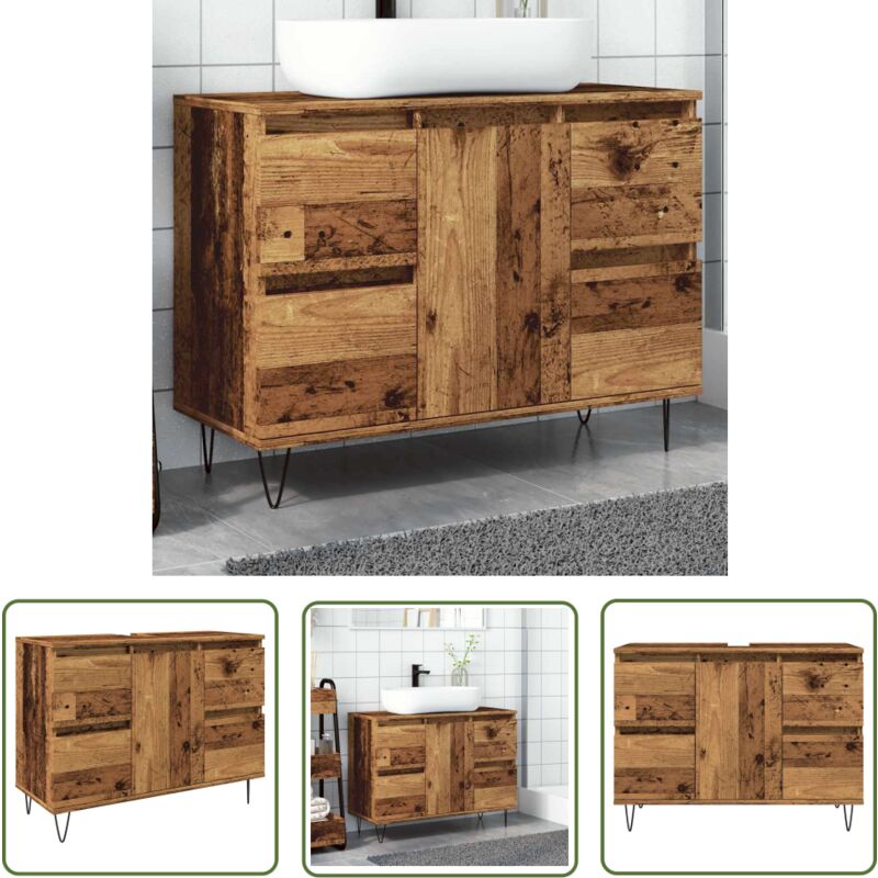 The Living Store - vidaXL Armoire de salle de bain vieux bois 80x33x60 cm bois ingénierie