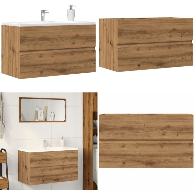 Armoire d'évier chêne artisanal 90x38,5x45 cm bois d'ingénierie - Vidaxl