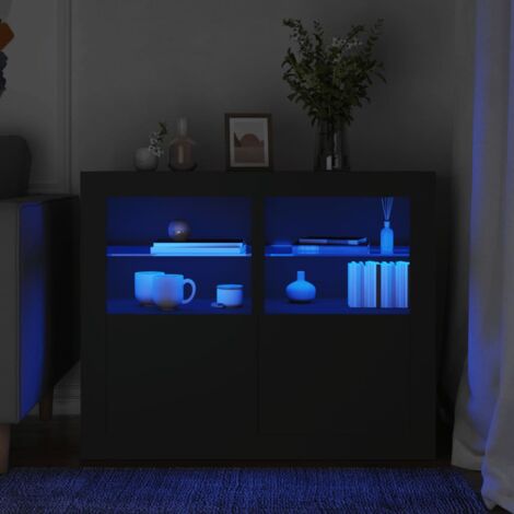 Vidaxl – Armoire latérale avec lumières LED 2 pcs – Noir en bois d'ingénierie – Dimensions 41 x 37 x 67 cm – Étagère en verre incluse