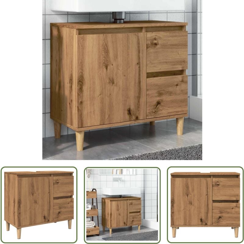The Living Store - vidaXL Armoire lavabo chêne artisanal 65x33x60 cm bois d'ingénierie
