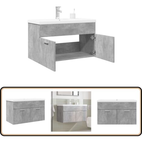 vidaXL Armoire lavabo de salle de bain avec bassin intégré gris béton