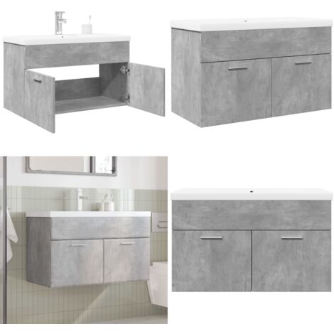 vidaXL Armoire lavabo de salle de bain avec bassin intégré gris béton