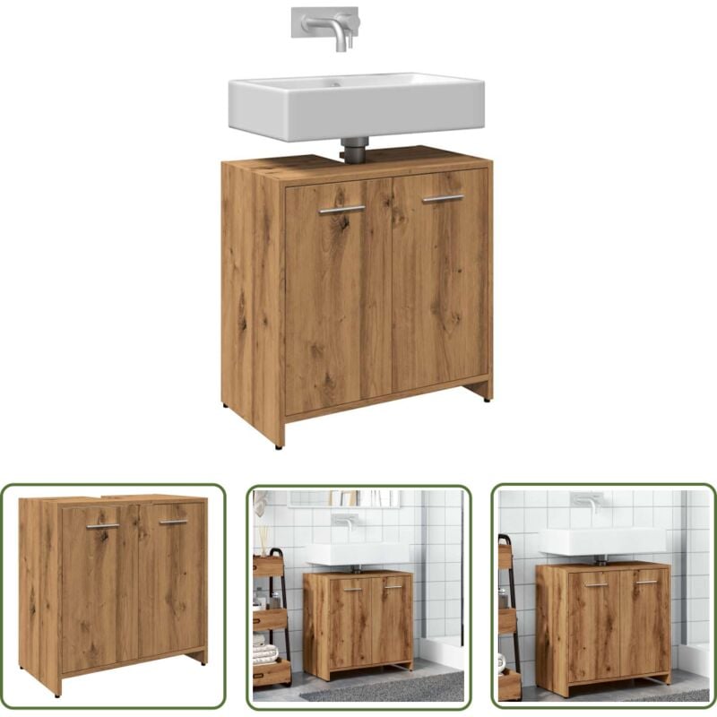 The Living Store - vidaXL Armoire lavabo de salle de bain chêne artisanal 60x33x60 cm