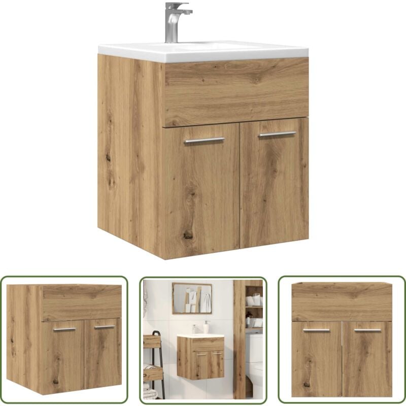 The Living Store - vidaXL Armoire lavabo de salle de bain chêne artisanal bois ingénierie