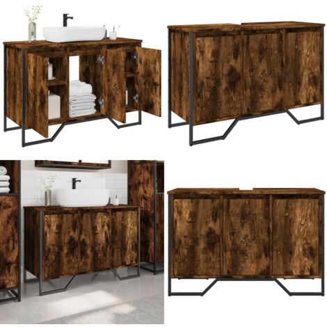 vidaXL Armoire lavabo de salle de bain chêne fumé 91x35x60 cm
