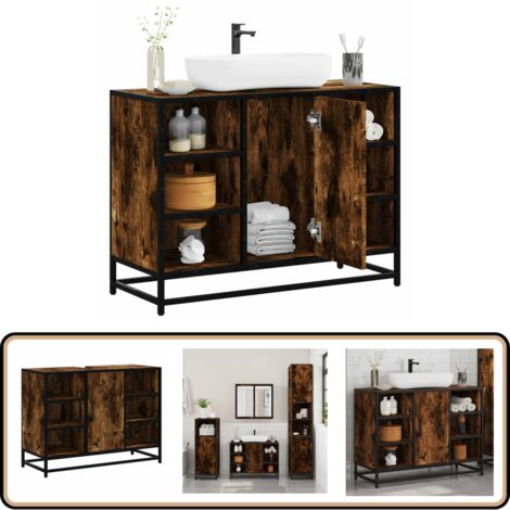 vidaXL Armoire lavabo de salle de bain chêne fumé bois d'ingénierie