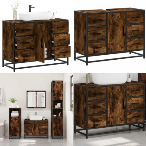 vidaXL Armoire lavabo de salle de bain chêne fumé bois d'ingénierie