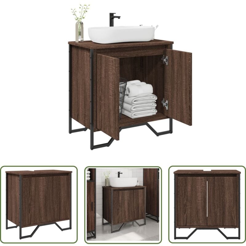 The Living Store - vidaXL Armoire lavabo de salle de bain chêne marron 60x35x60 cm