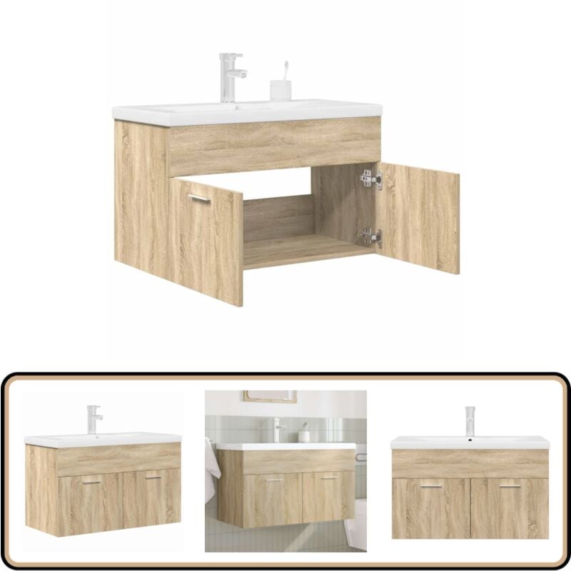 vidaXL Armoire lavabo de salle de bain et vasque et robinet intégrés