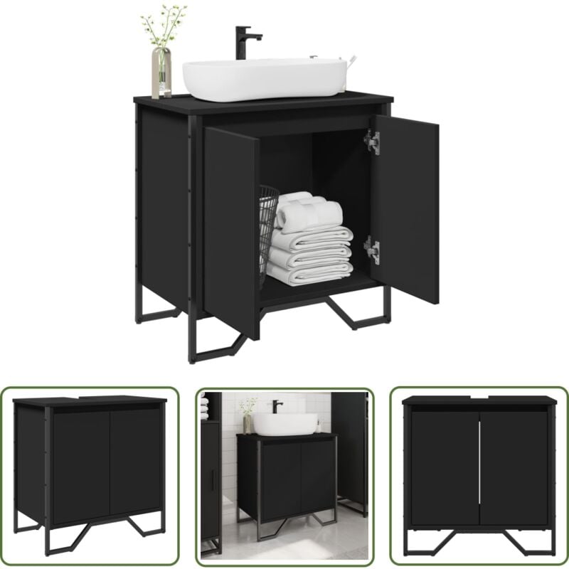 The Living Store - vidaXL Armoire lavabo de salle de bain noir 60x35x60 cm