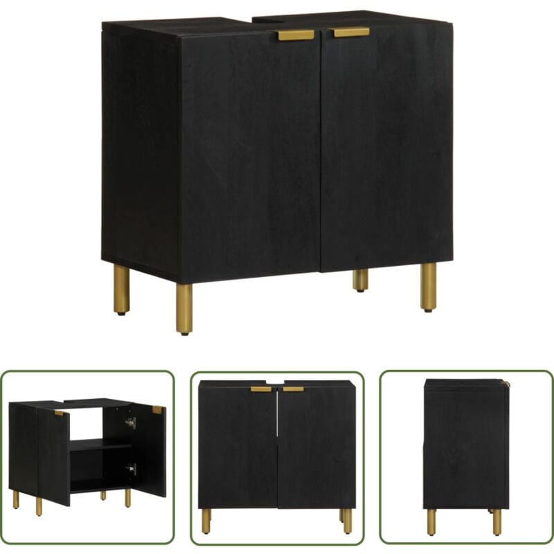 The Living Store - vidaXL Armoire lavabo de salle de bain noir bois d'ingénierie