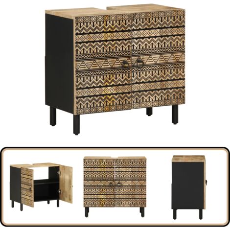 vidaXL Armoire lavabo de salle de bain noir bois massif de manguier