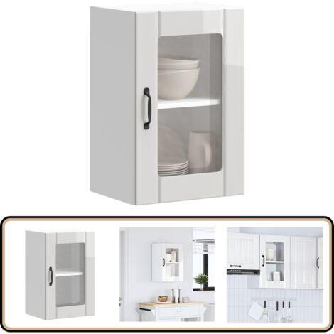 vidaXL Armoire murale cuisine avec porte en verre Lucca blanc brillant