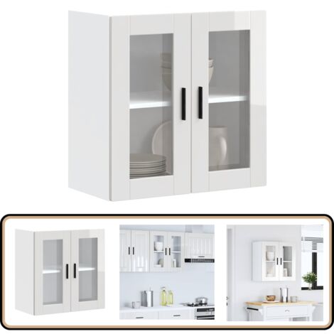 vidaXL Armoire murale cuisine avec porte en verre Porto blanc brillant