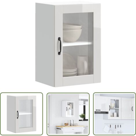 vidaXL Armoire murale cuisine avec porte en verre Porto blanc brillant