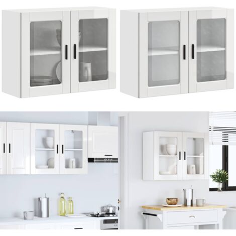 vidaXL Armoire murale cuisine avec porte en verre Porto blanc brillant