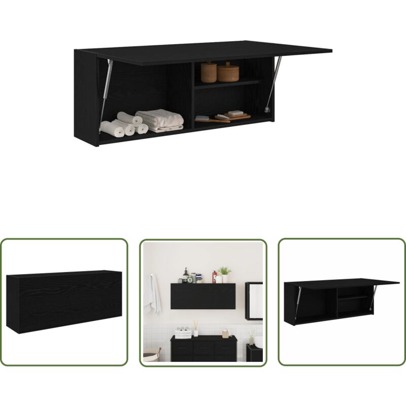 The Living Store - vidaXL Armoire murale de bain noir 100x25x40 cm bois d'ingénierie