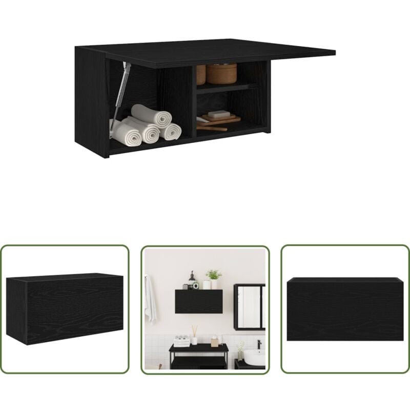 The Living Store - vidaXL Armoire murale de bain noir 60x25x30 cm bois d'ingénierie