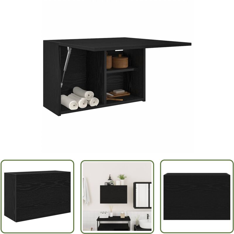 The Living Store - vidaXL Armoire murale de bain noir 60x25x40 cm bois d'ingénierie