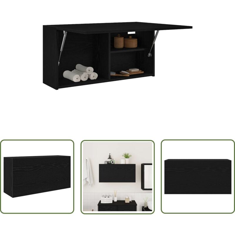 The Living Store - vidaXL Armoire murale de bain noir 80x25x40 cm bois d'ingénierie