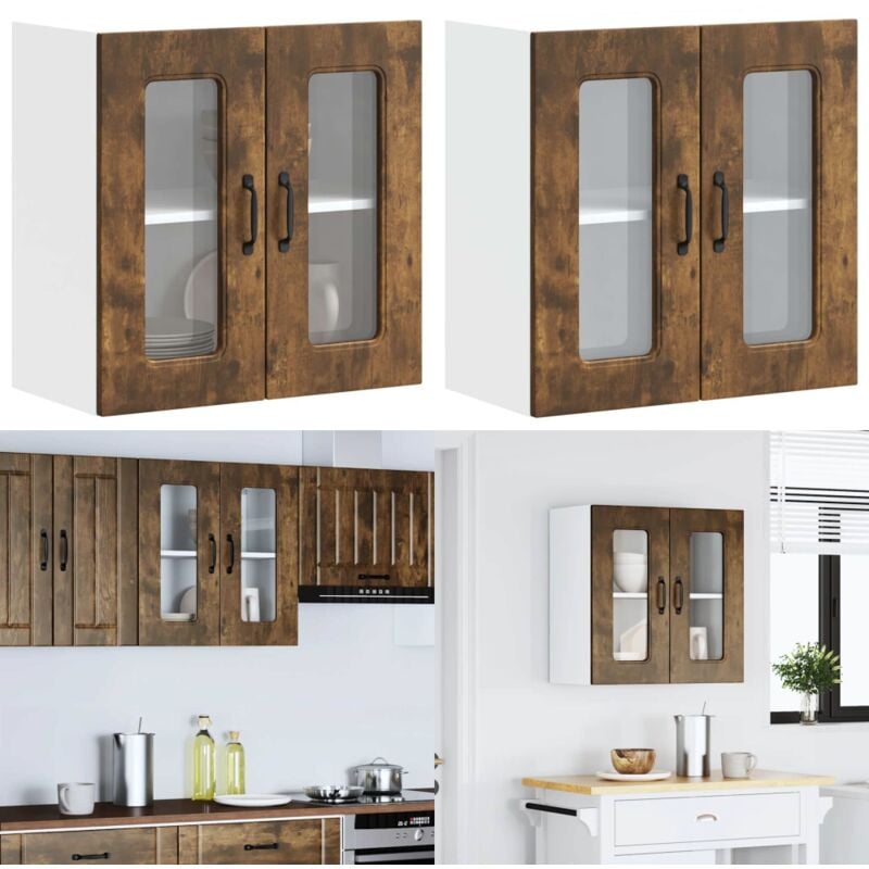Vidaxl - Armoire murale de cuisine avec porte en verre Kalmar chêne fumé