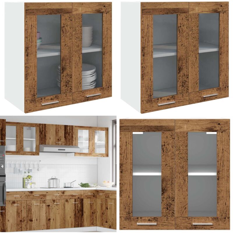 Vidaxl - Armoire murale de cuisine avec porte en verre vieux bois