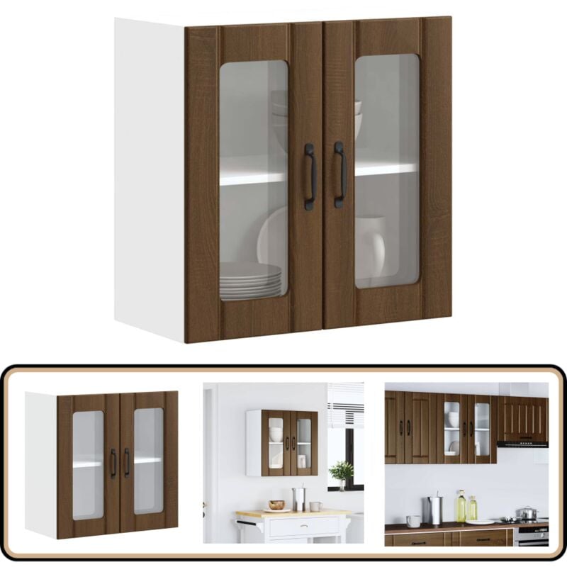 Vidaxl - Armoire murale de cuisine et porte en verre Lucca chêne marron