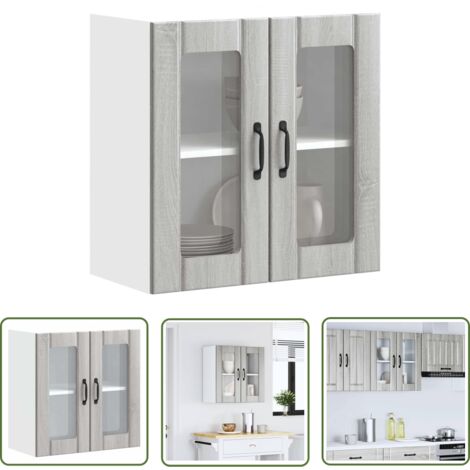 vidaXL Armoire murale de cuisine et porte en verre Lucca sonoma gris