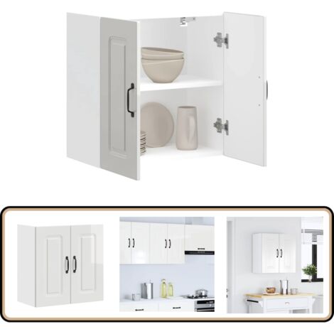 Armoire Murale D’angle De Cuisine – Blanc Brillant, Dimensions 57x57x60 Cm, En Panneaux De Bois, Capacité 60 Kg