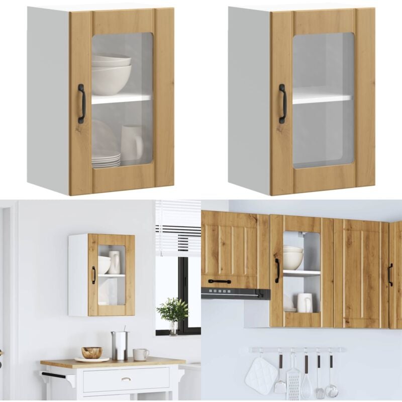 Armoire murale de cuisine porte en verre Lucca chêne artisanal - Vidaxl