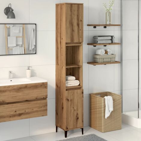 Vidaxl – Armoire murale de salle de bain chêne artisanal 30x30x190 cm – 4 compartiments fermés – Installation murale recommandée – Pieds en fer