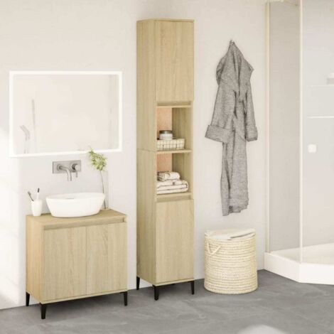Vidaxl – Armoire murale de salle de bain chêne sonoma 30x30x190 cm – 2 étagères et 2 portes – Fixation murale incluse – Résistante à l'humidité